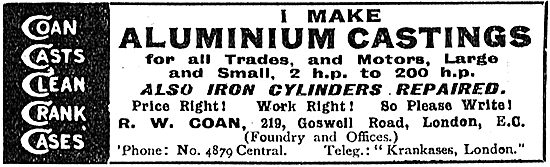 R.W. Coan Aluminium Castings For Aeroplane Motors Up To 200 HP   