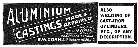 R.W.Coan Aluminium Castings For Aeroplanes                       