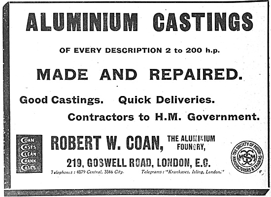 R.W.Coan Aluminium Castings 1916 Advert                          