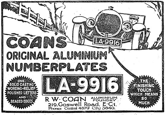 R.W.Coan's Original Aluminium Car Number Plates                  