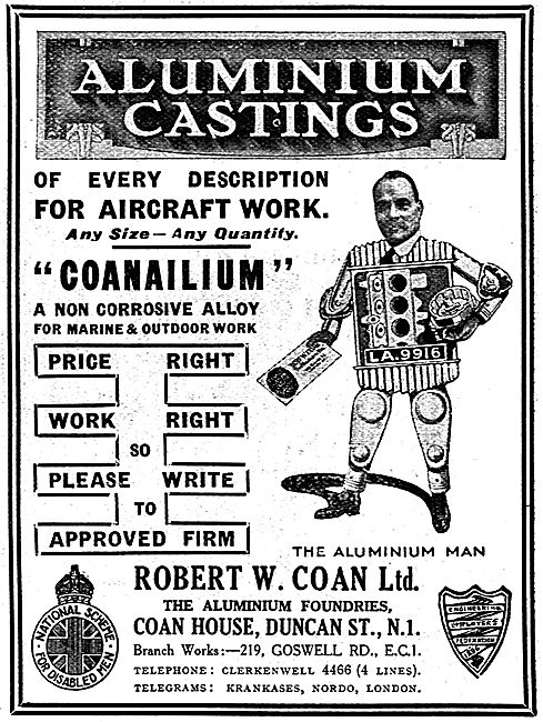 R.W. Coan Aluminium Castings For Aircraft Work                   