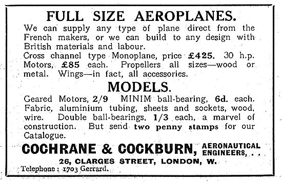 Cochrane Propeller Co - Model & Full Size Aeroplanes             