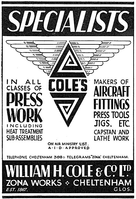 William Cole & Co. Manufacturers Of Aircraft Components          