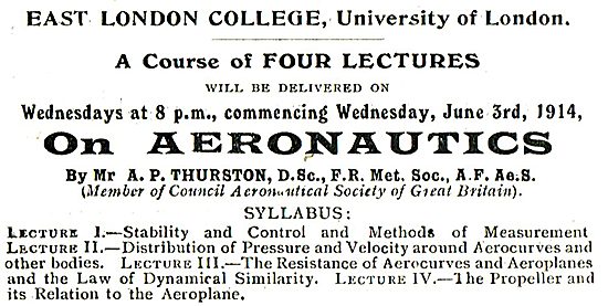 East London College Lectures On Aeronautics June 3rd 1914        