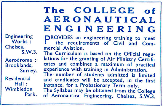 The College Of  Aeronautical Engineering - Chelsea & Brooklands  