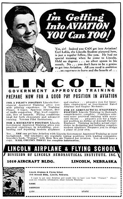 Lincoln Airplane & Flying School, Lincoln, Nebraska. 1938        