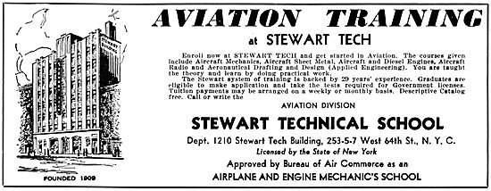 Stewart Technical School. Aircraft Mechanics School, N.Y. 1938   