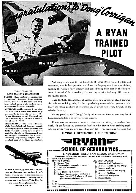 Ryan School Of Aeronautics. Lindbergh Field, San Diego. 1938     