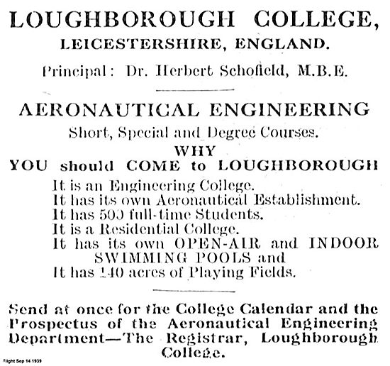 Loughborough College Aeronautical Engineering Courses.           