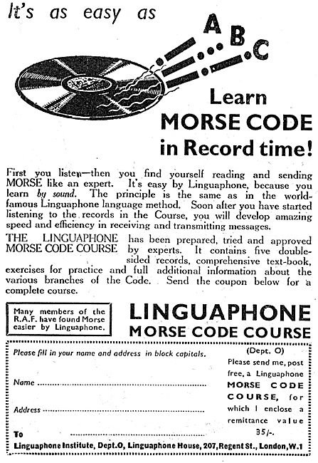 Linguaphone Morse Code Training Record. Morse Code Course 1943   