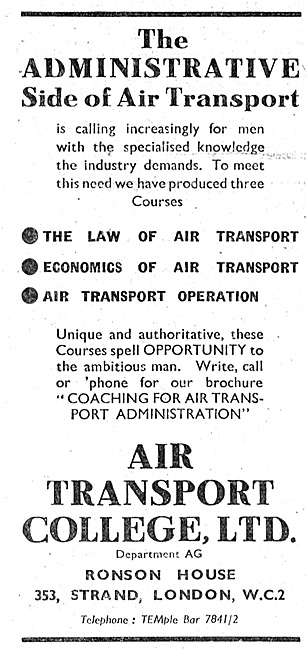 Air Transport College Coaching For Transport Administration 1947 
