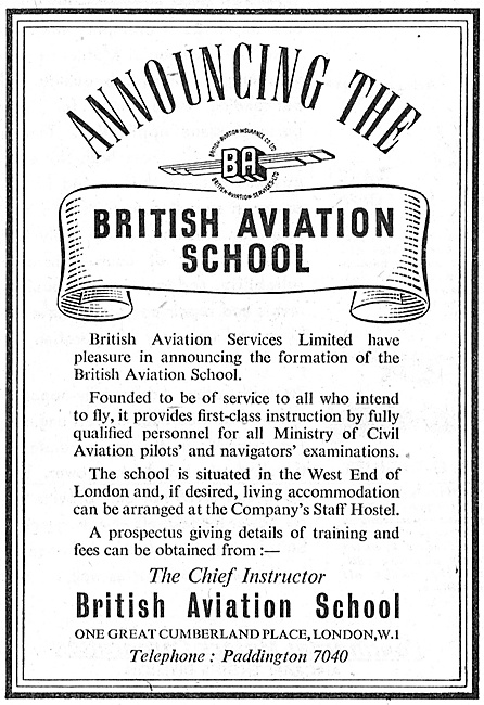 British Aviation School Professional Flying Licences 1947        