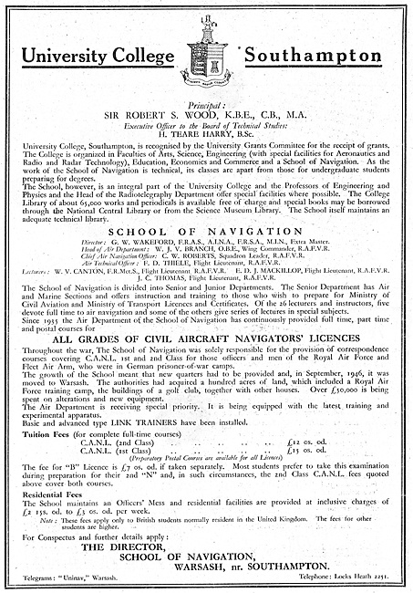 University College Southampton School Of Navigation 1947         