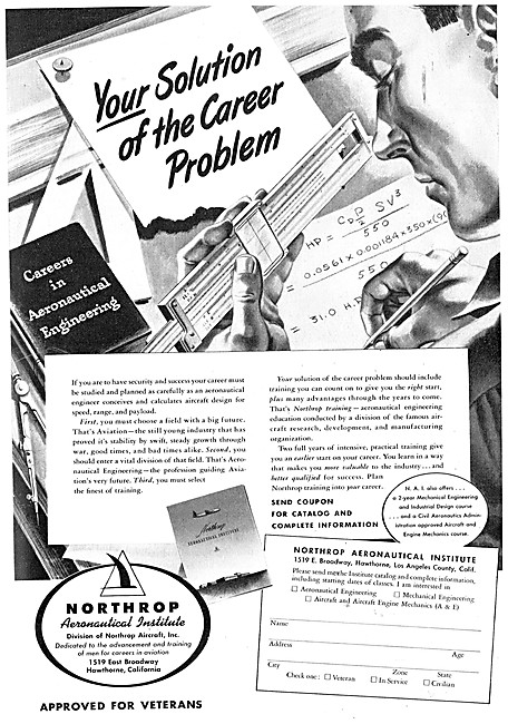 Northrop Aeronautical Institute 1948 Advert                      