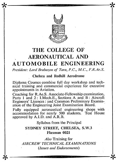 The College Of Aeronautical & Automobile Engineering - Chelsea   