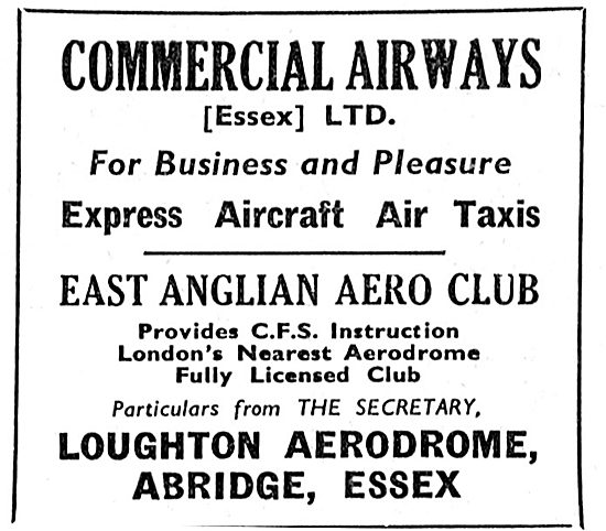 Commercial Airways. East Anglian Aero Club. Loughton Abridge 1933