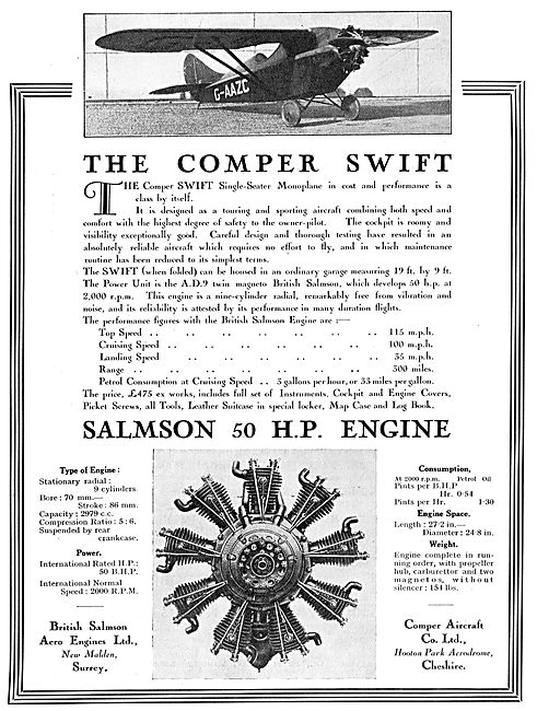 Comper Swift - 50 HP Salmson Engine - G-AAZC                     