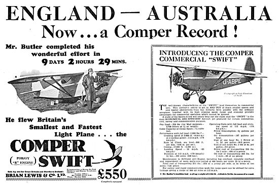Comper Commercial Swift : G-ABPE. England Australia Flight       