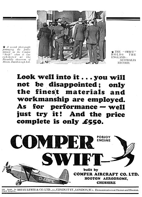 Comper Swift  G-ABPE 1932 Advert                                 