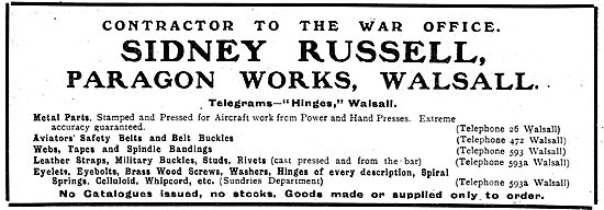 Sidney Russell. Paragon Works, Walsall. Aircraft Parts Suppliers 