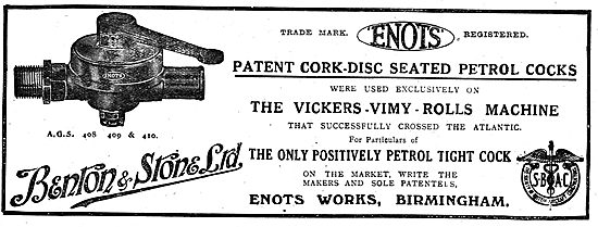 Benton & Stone Ltd Patent Cork-Disc Seated Petrol Cocks          