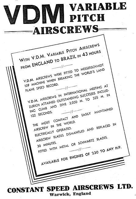 Constant Speed Airscrews: VDM Variable Pitch Airscrews           