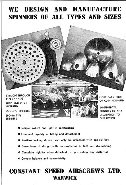 Constant Speed Airscrews. Warwick : Propeller Spinners           