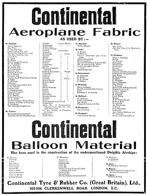 Continental Tyres, Aeroplane & Balloon Fabrics                   