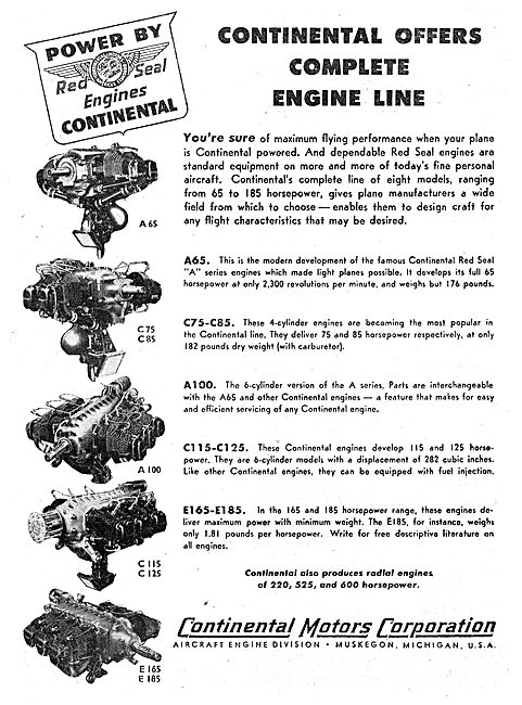 Continental Motors Aero Engine Range                             