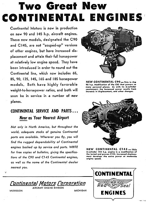 Continental  C90 Aero Engine - Continental C145 Aero Engine      