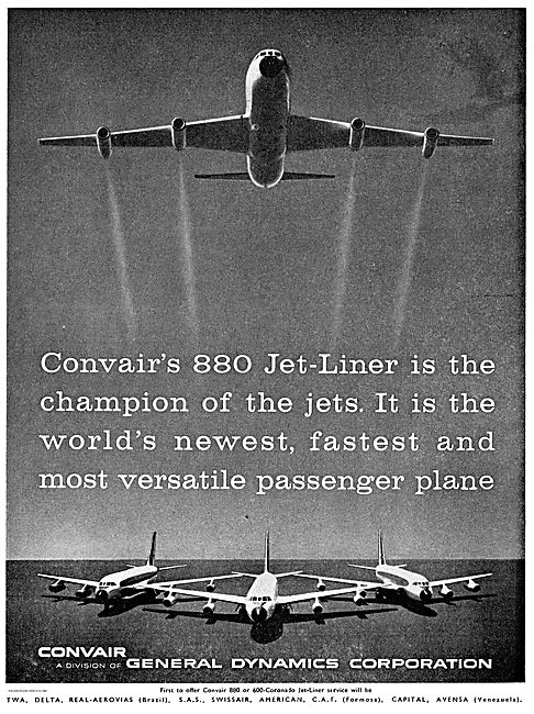 Convair 800 Convair 600 Coronado, Convair 880 Jetliners          