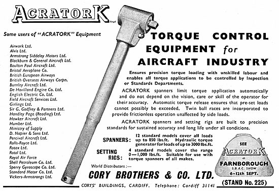 Cory Brothers Acratork Equipment For The Aircraft Industry       