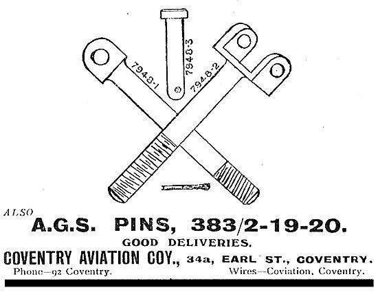 Coventry Aviation Company. Earl St, Coventry. AGS Parts          