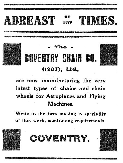 The Coventry Chain Co For Aeroplane Chains & Chain Wheels        