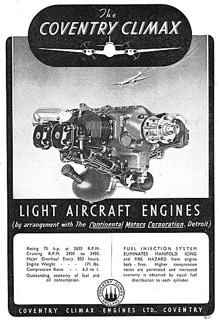 Coventry Climax Light Aircraft Engines. Continental Motors       