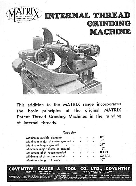 Coventry Gauge MATRIX Internal Thread Grinding Machine           
