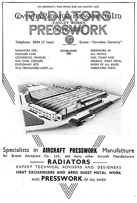 Coventry Radiator & Pressworks. Radiators For Aircraft           