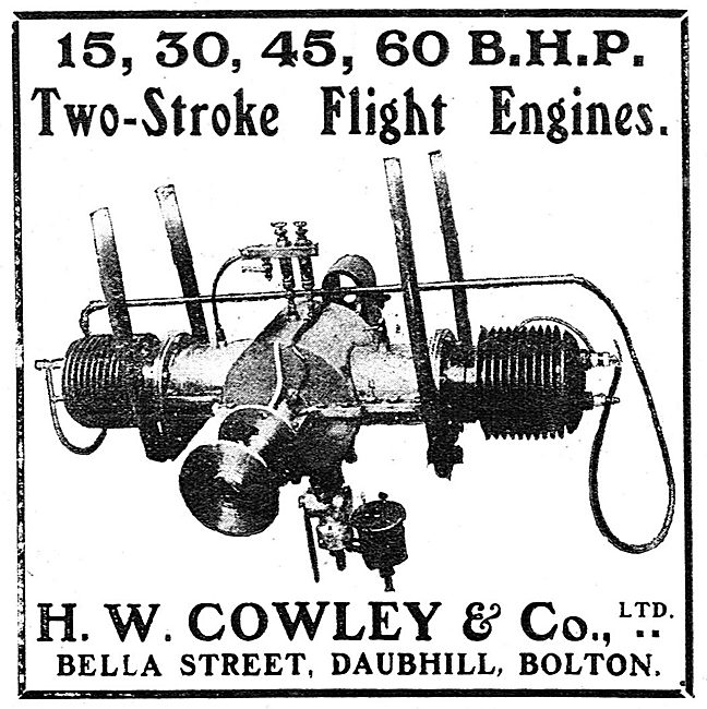 H.W.Cowley & Co Aeroplane Engines. Bella St. Daubhill. Bolton    