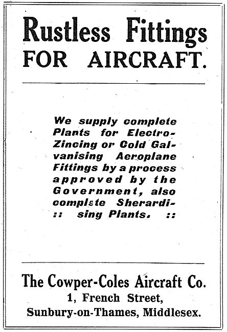 Cowper-Coles.Sunbury-On-Thames.  Rustless Fittings For Aircraft  