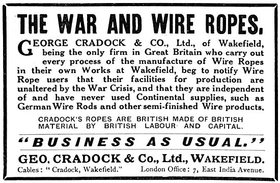 George Cradock & Co. Wakefield - Wire Ropes : Aircraft Rigging   