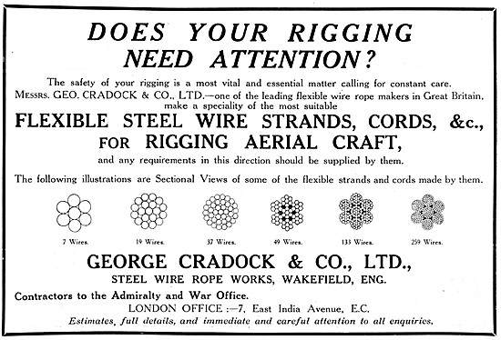 George Cradock Steel Wire & Ropes. Rigging Wires 1915            