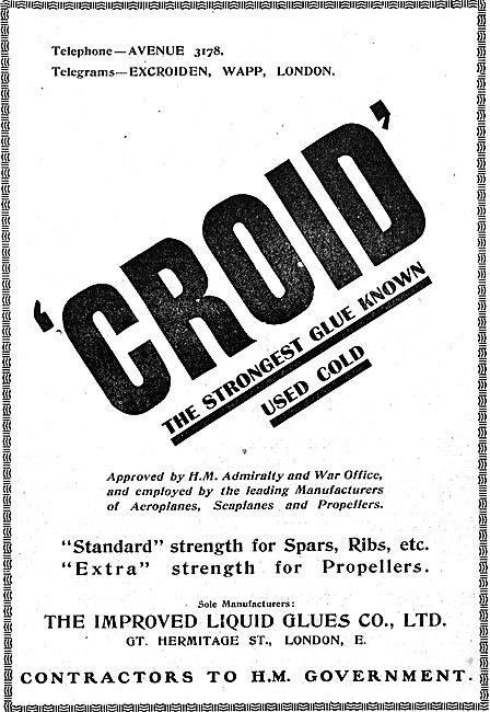 Croid Glues For Aeroplane Constructors                           