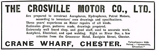 The Crossville Motor Co Chester: Aeroplanes & Engines Constructed