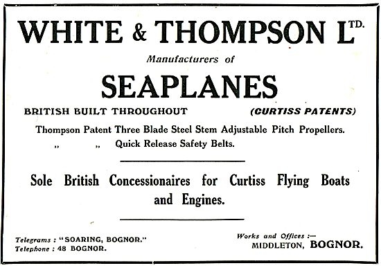 White & Thompson Bognor. Manufacturers Of Seaplanes              