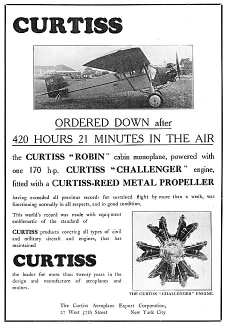 Curtiss Robin Cabin Monoplane - Curtiss Challenger Aero Engine   