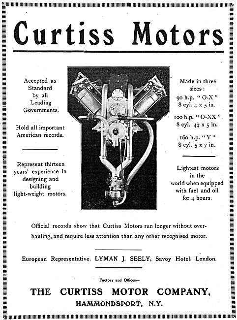 Curtiss Aero Engines Made In Three Sizes. 90, 100 & 160 HP       