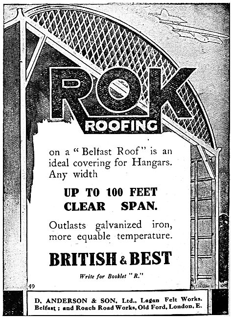 D.Anderson & Sons ROK Belfast Roofs For Hangars - 1919           