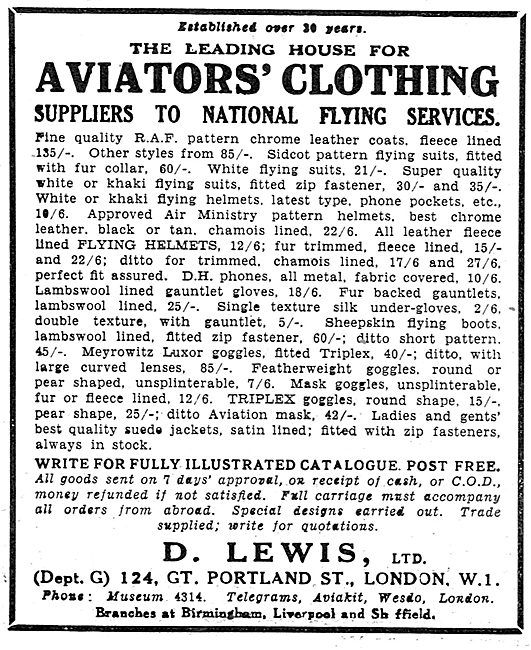 D Lewis Aviator's Clothing Supplied To National Flying Services  