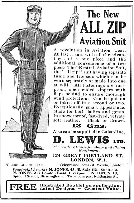 D Lewis Aviator's Clothing. All Zip Aviation Suit 13 Gns         