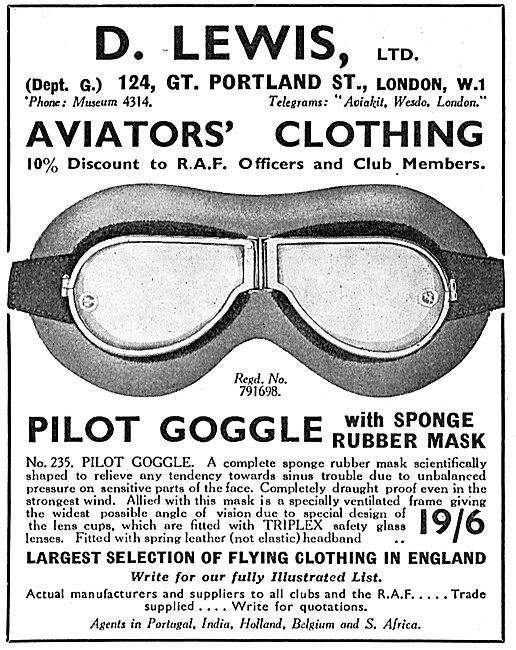 D.Lewis Aviators Clothing - Pilot Goggles                        